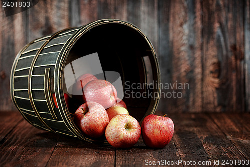 Image of  Red Apples on Wood Grunge  Background