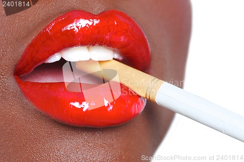 Image of Beautiful Lips of a Woman With A Cigarette