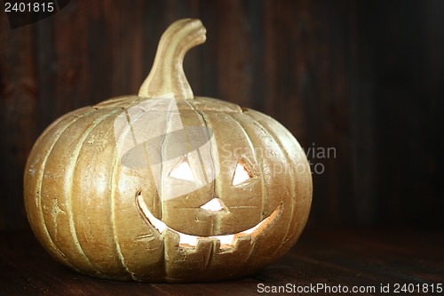 Image of Halloween Pumpkin on Wood Grunge Rustick Background