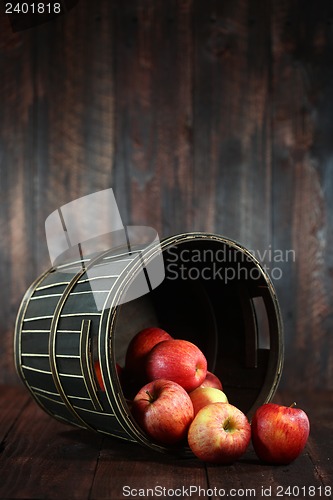 Image of  Red Apples on Wood Grunge  Background
