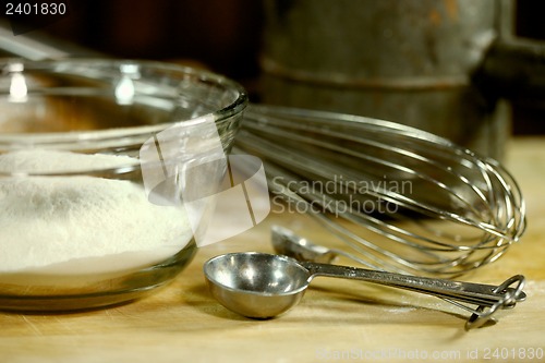 Image of Bread Baking Ingredients on a Wooden Background