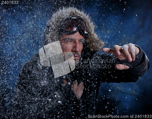 Image of Man Freezing in Cold Weather