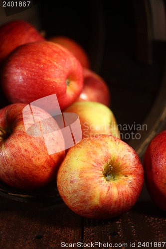 Image of  Red Apples on Wood Grunge  Background