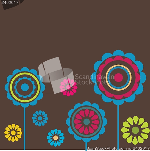Image of Bright greetings card with flowers and buttons