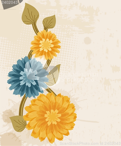 Image of Bright greetings card with flowers and buttons