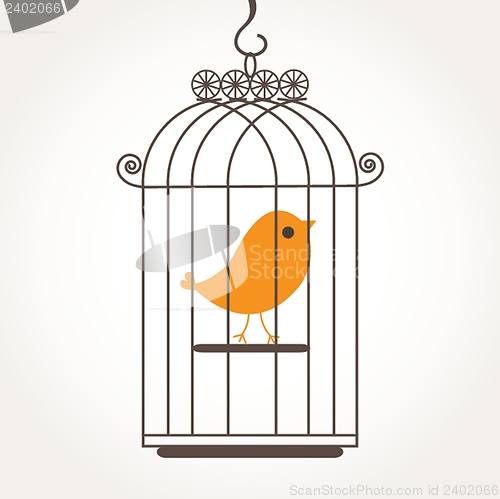 Image of Cute bird in birdcage