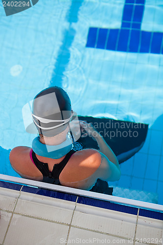 Image of Female swimmer at pool edge