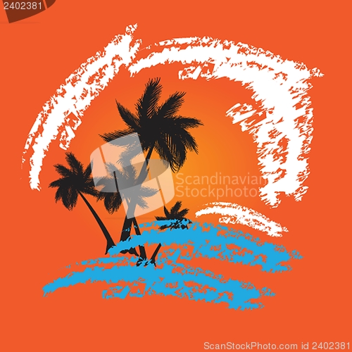 Image of Summer background with grunge beach palms
