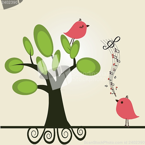 Image of Vector cute floral spring birds illustration