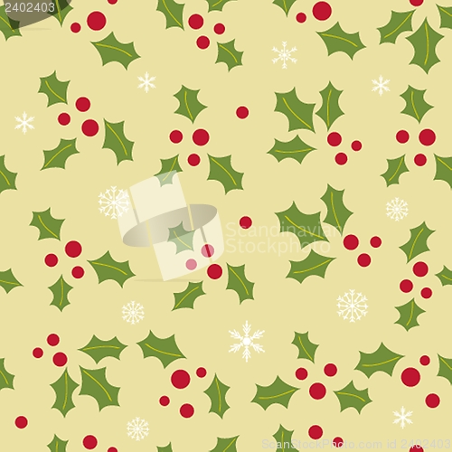 Image of Christmas background with holly berry leaves on dark green background