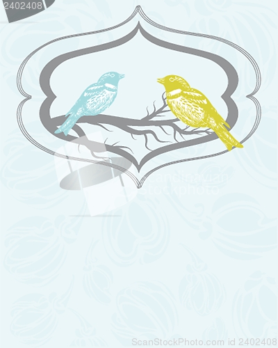 Image of Cute greetings card with birds on a swing