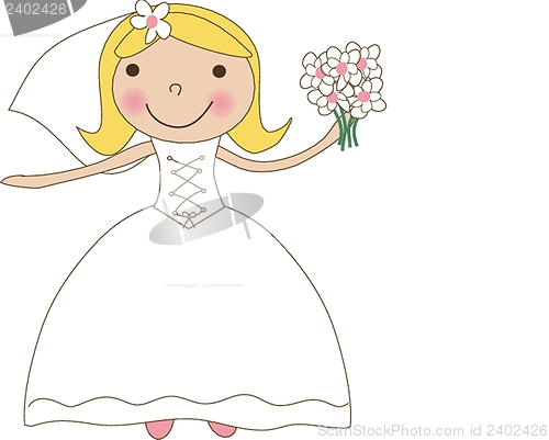 Image of Fiance in the wind. Pretty lady in a flying wedding dress