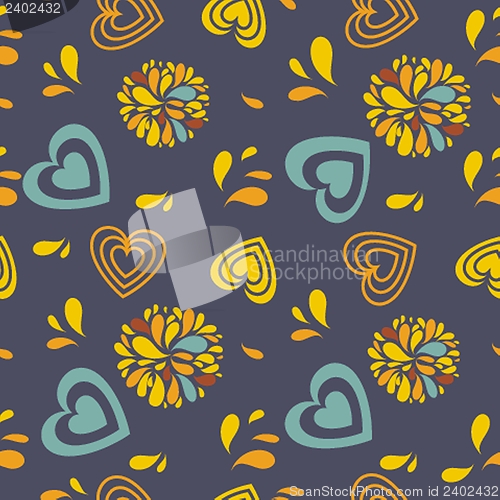 Image of Seamless pattern with hearts and flowers