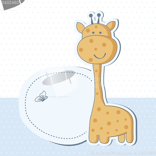 Image of Baby boy shower card with cute giraffe