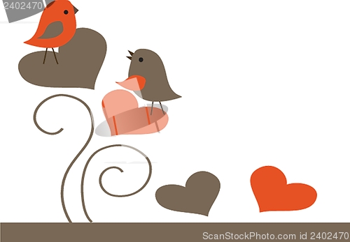 Image of Cute greetings card with birds on a swing