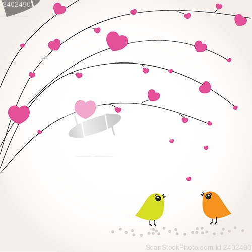 Image of Cute greetings card with birds on a swing
