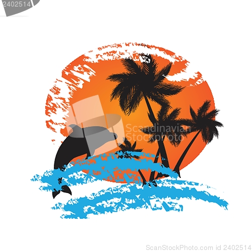 Image of Summer background with grunge beach palms