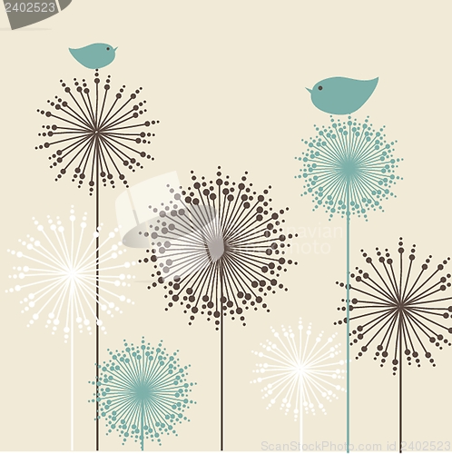 Image of Cute greetings card with birds on a swing