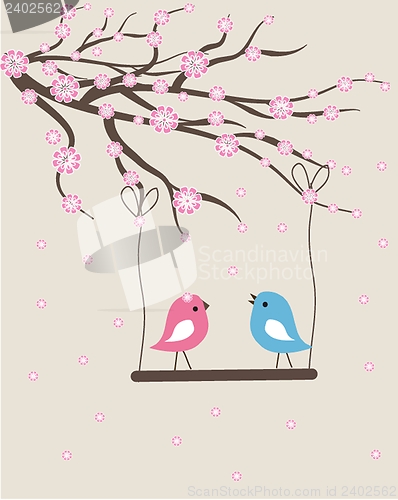 Image of Vector cute floral spring birds illustration