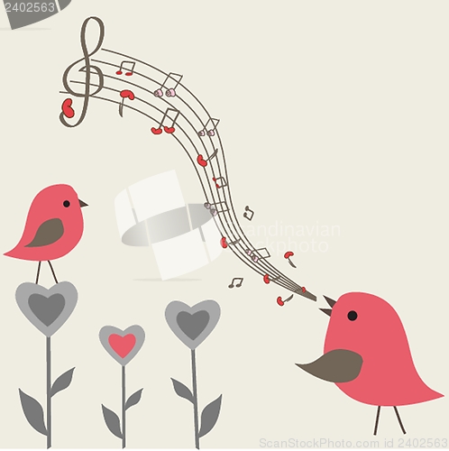 Image of Vector cute floral spring birds illustration