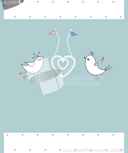 Image of Cute greetings card with birds on a swing