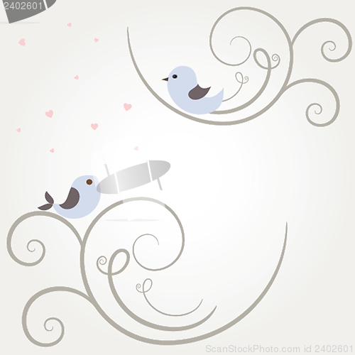 Image of Cute greetings card with birds on a swing