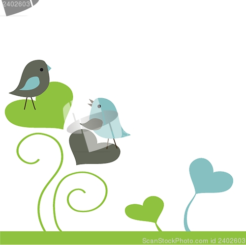 Image of Cute greetings card with birds on a swing