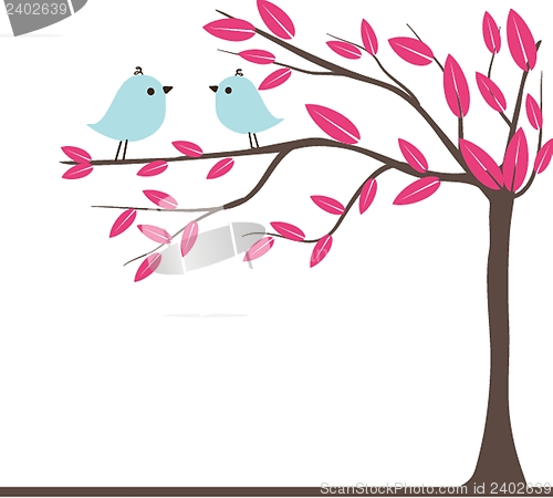 Image of Cute greetings card with birds on a swing