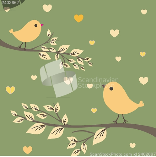 Image of Cute greetings card with birds on a swing