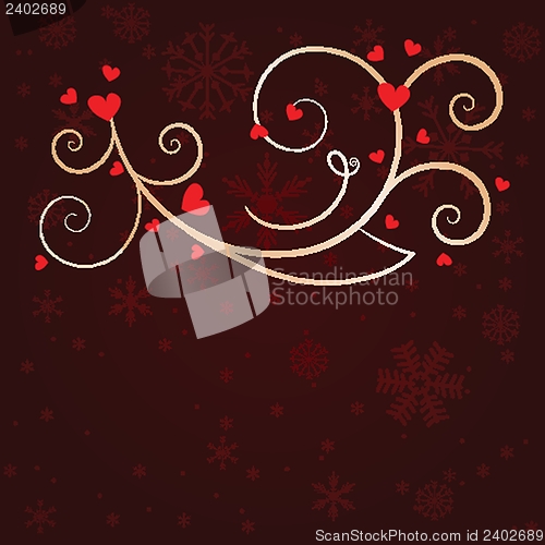 Image of Christmas background with holly berry leaves on dark green background