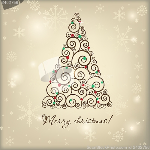 Image of Christmas background with Christmas tree, vector illustration.