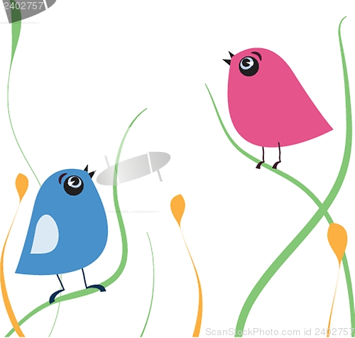 Image of Cute greetings card with birds on a swing