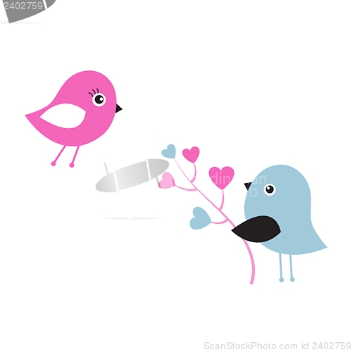 Image of Cute greetings card with birds on a swing