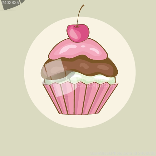 Image of Birthday card with cherry cupcake.