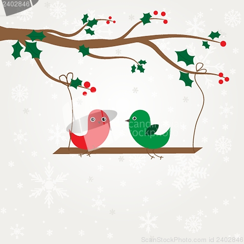 Image of Cute greetings card with birds on a swing