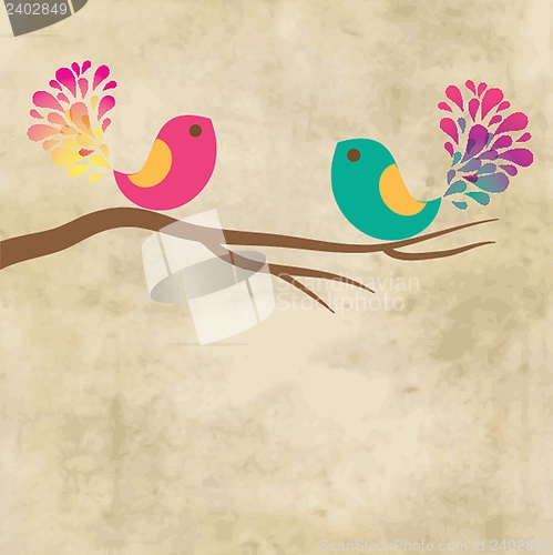 Image of Cute greetings card with birds on a swing