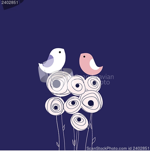 Image of Cute greetings card with birds on a swing