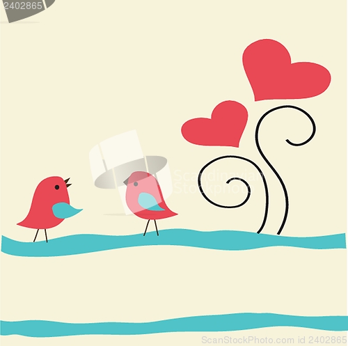 Image of Cute greetings card with birds on a swing