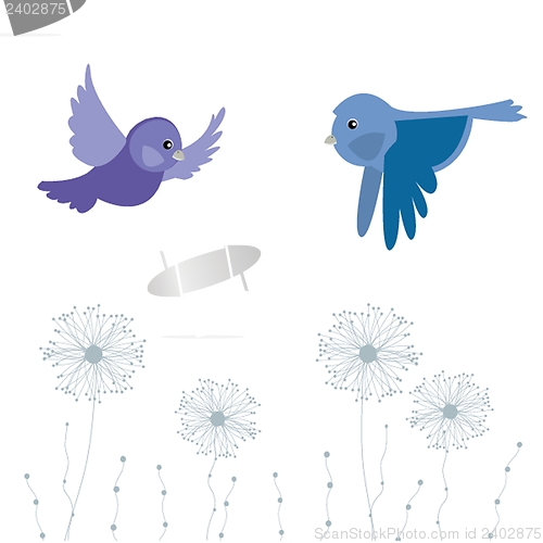 Image of Cute greetings card with birds on a swing