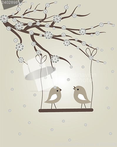 Image of Vector cute floral spring birds illustration