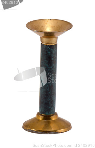 Image of grunge retro brass candle stick isolated on white 