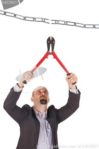 Image of Concept of management - Boss with boltcutters