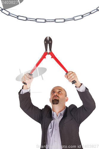 Image of Concept of management - Boss with boltcutters