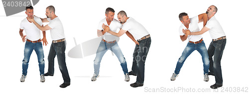 Image of Man choking other man, series of selfdefense