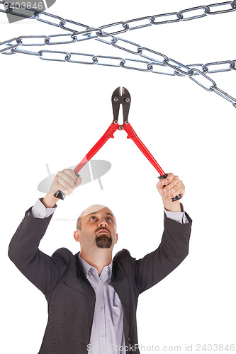 Image of Concept of management - Boss with boltcutters