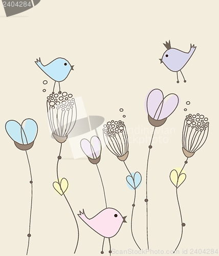 Image of Cute greetings card with birds on a swing