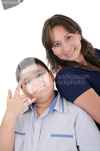 Image of Happy hispanic mother and son portrait 