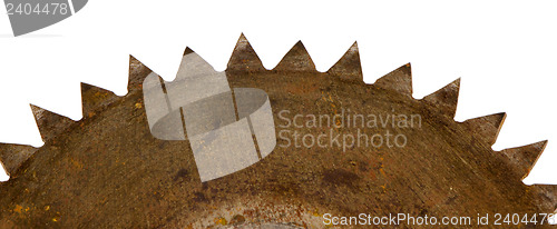 Image of old rusty circular saw disk part isolated on white 
