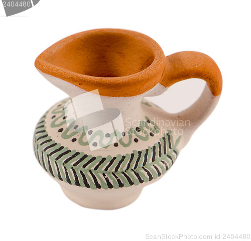 Image of small decor clay pitcher ornaments isolated white 