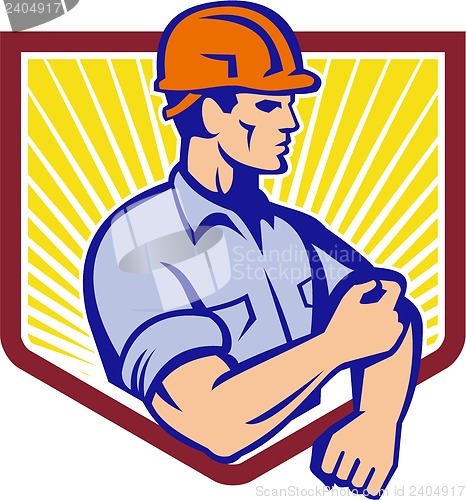 Image of Construction Worker Rolling Up Sleeve Retro